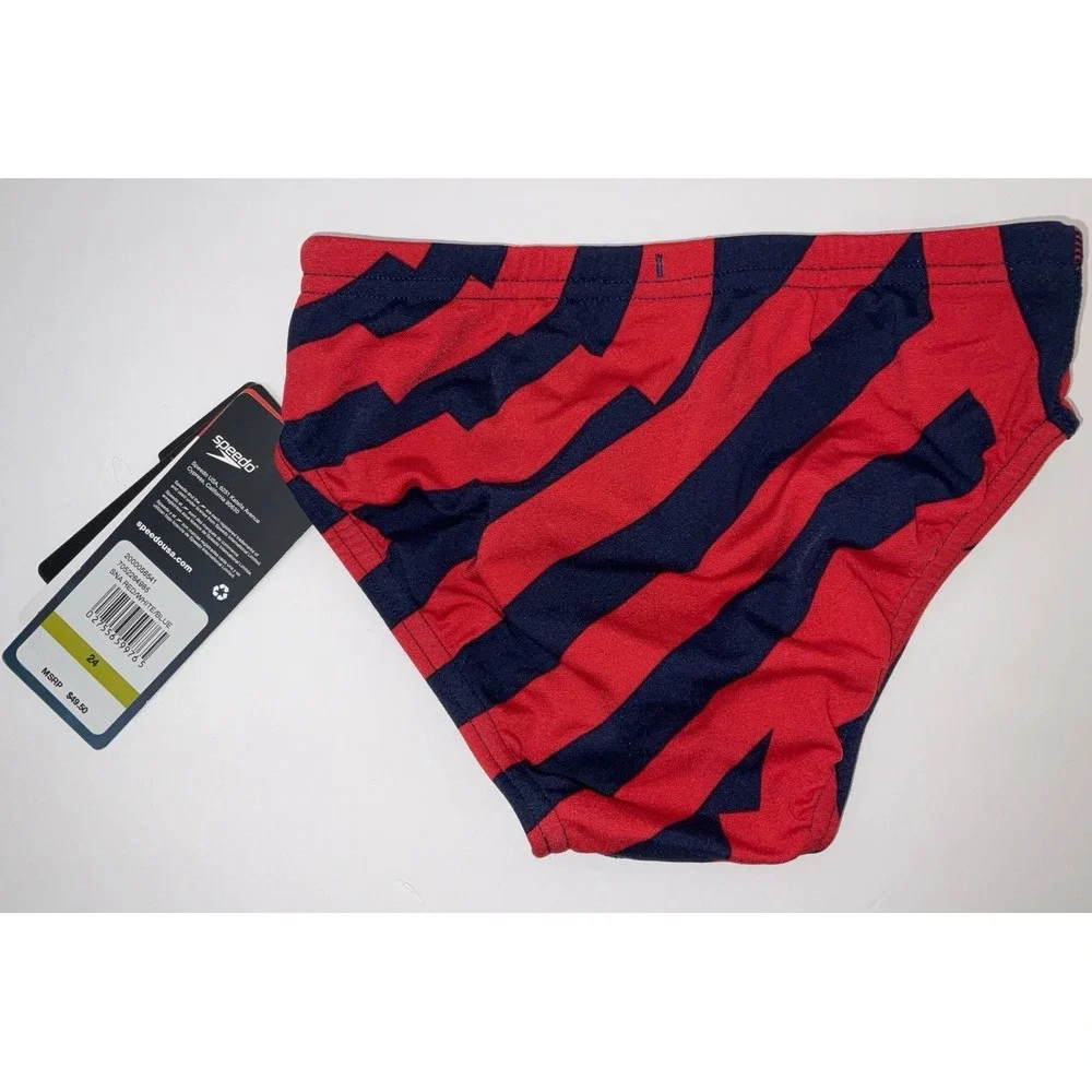NIP Men's Speedo Competitive Endurance+ Vortex Maze Brief Trunks Red Blue 24
